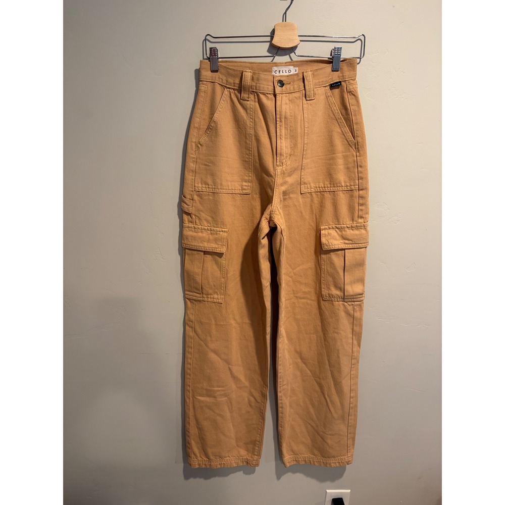 Cello Women Tan High Waisted Cargo Carpenter Pants Straight Leg Size 3